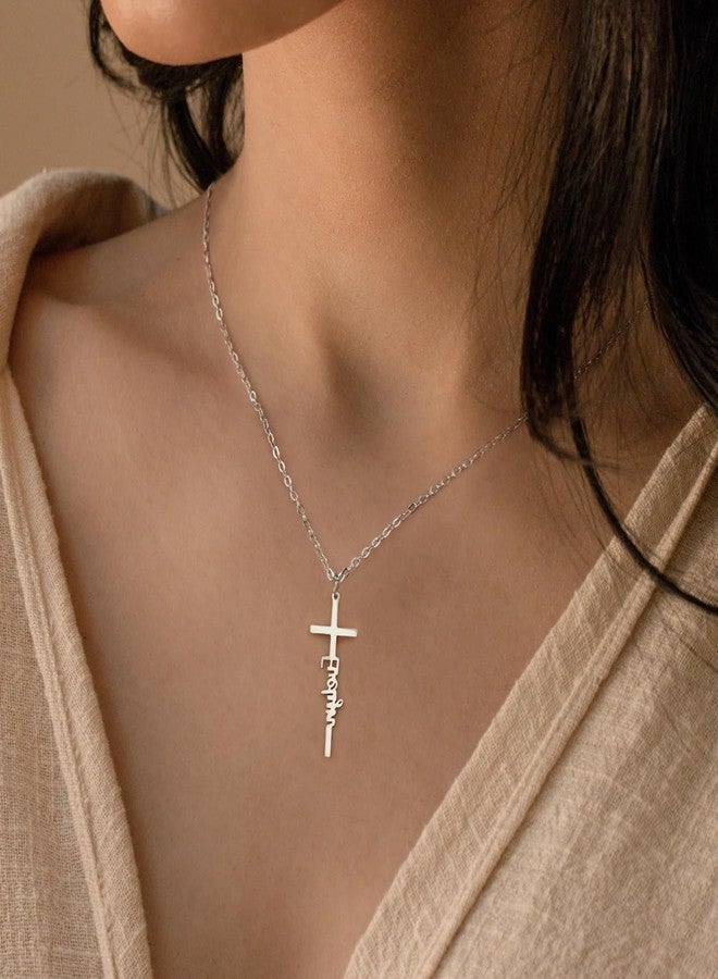 Tasiso Cross Necklace for Women, Sterling Silver Cross Necklace Dainty Evelyn Cross Choker Trendy Cute Sterling Silver Cross Pendant Chain Faith Jewelry Gift for Her - Image 3